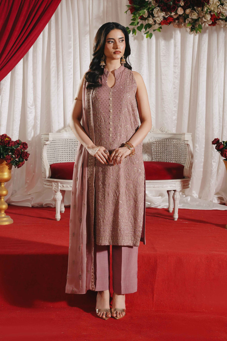3 Piece - Self Crinkle Suit (Unstitched)