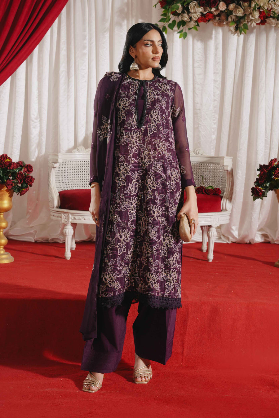 3 Piece - Self Crinkle Suit (Unstitched)