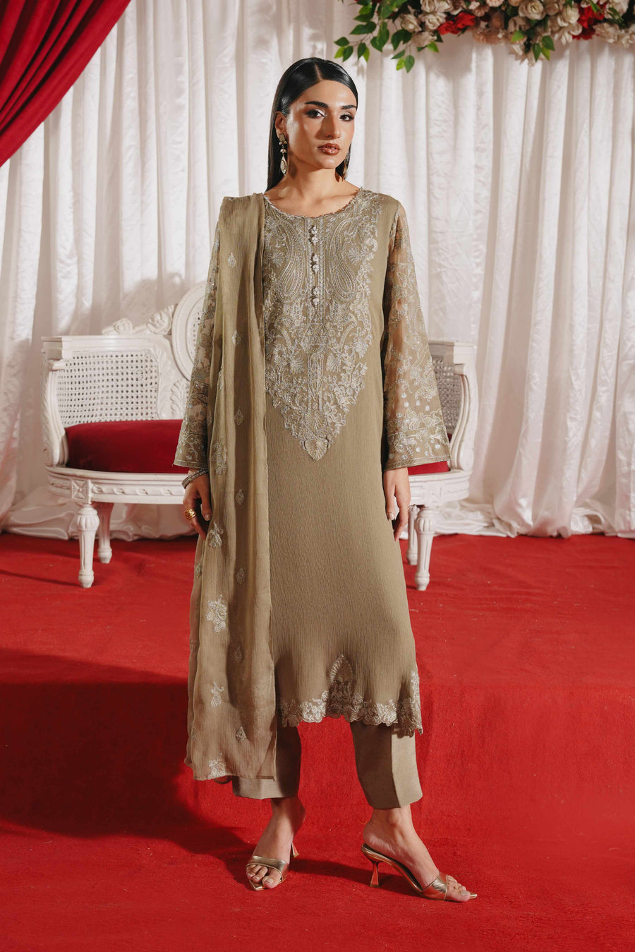 3 Piece - Self Crinkle Suit (Unstitched)