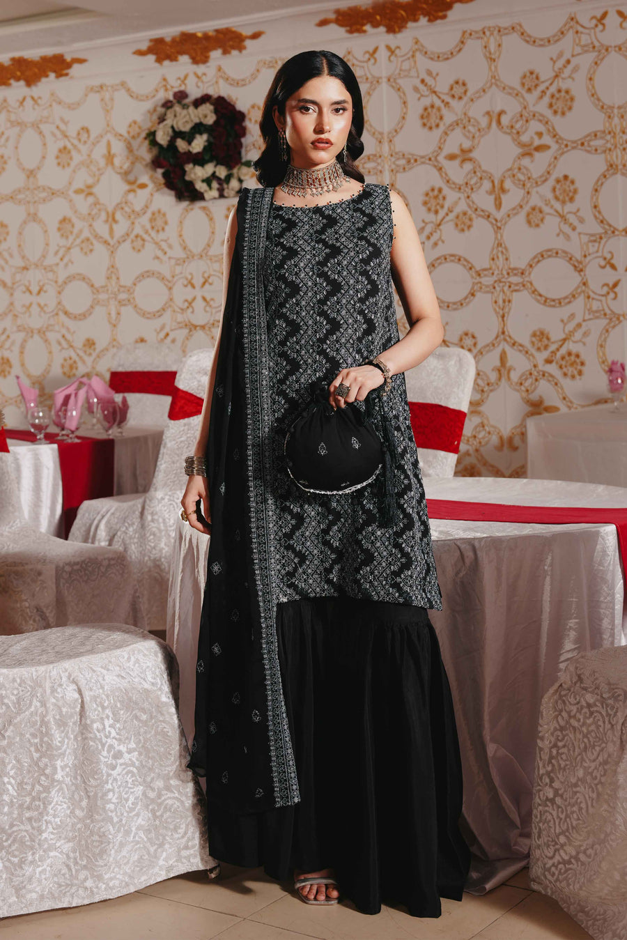 3 Piece - Self Crinkle Suit (Unstitched)