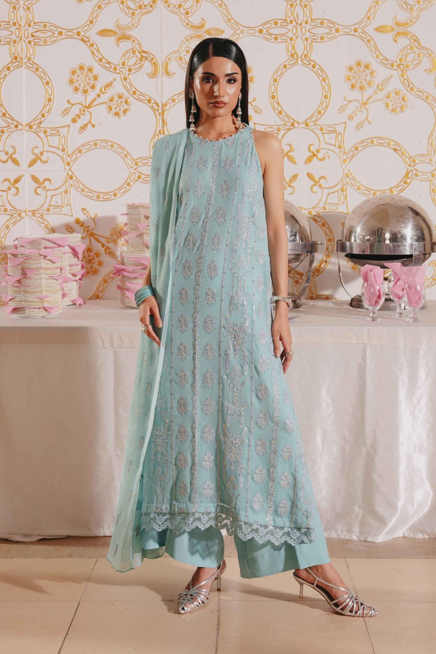 3 Piece - Self Crinkle Suit (Unstitched)