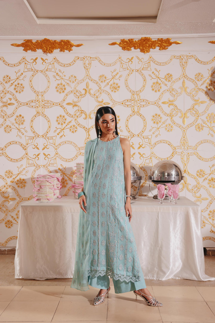 3 Piece - Self Crinkle Suit (Unstitched)
