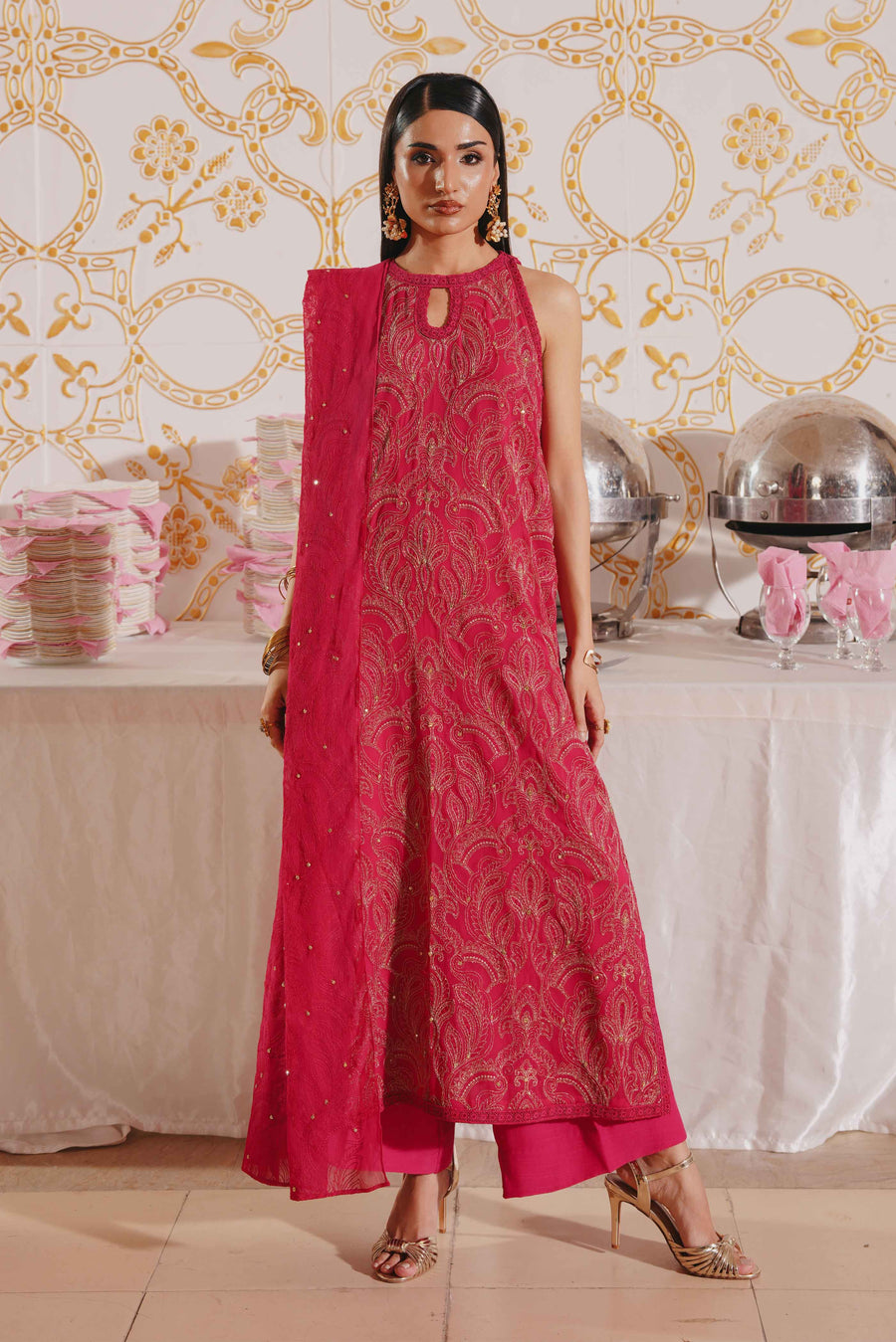 3 Piece - Self Crinkle Suit (Unstitched)