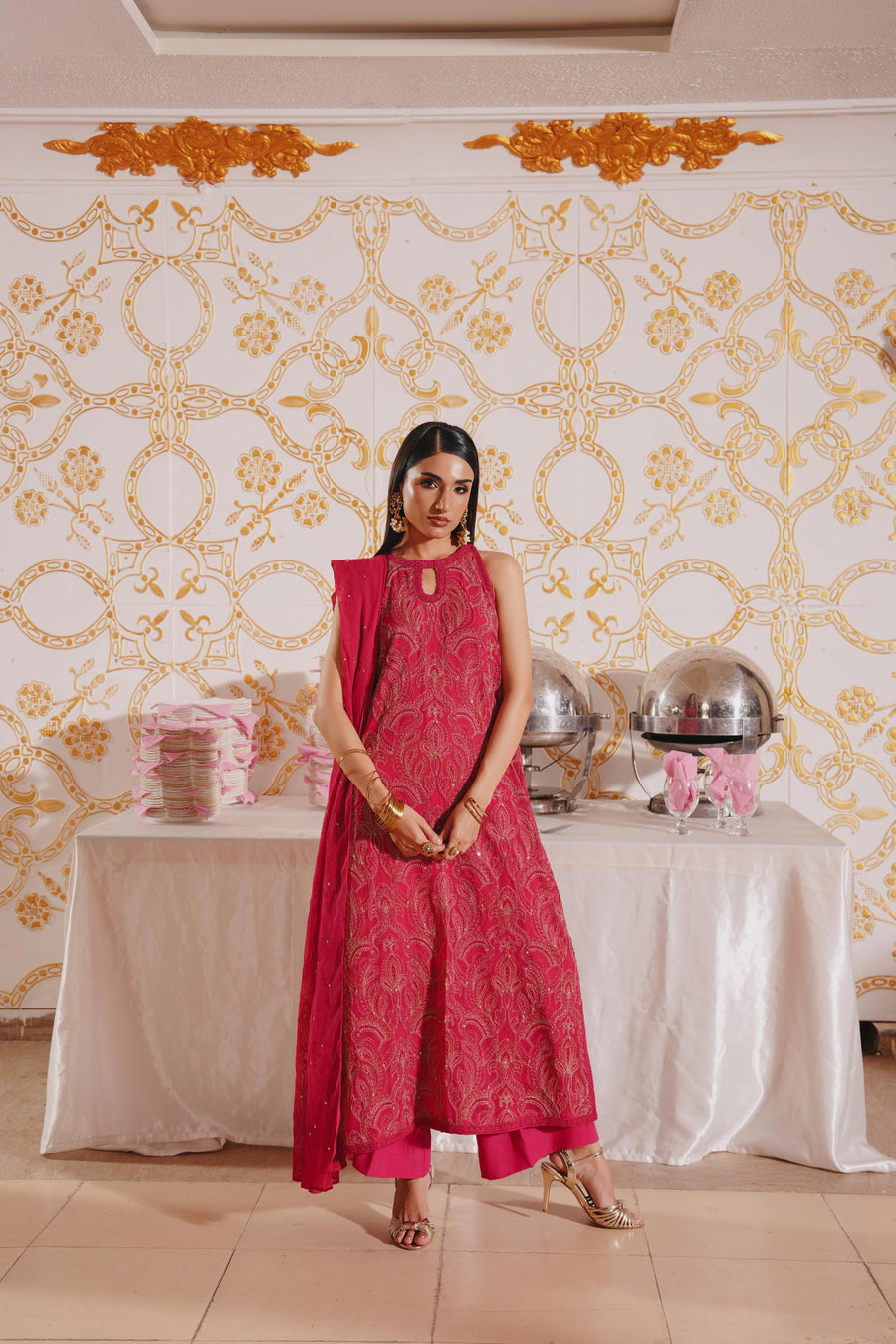 3 Piece - Self Crinkle Suit (Unstitched)