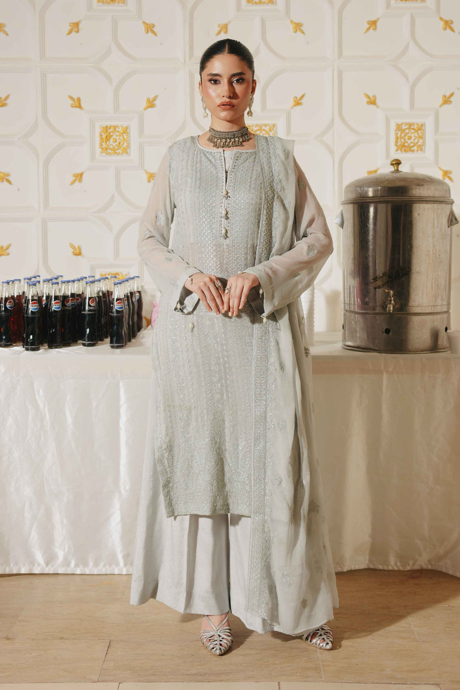 3 Piece - Self Crinkle Suit (Unstitched)