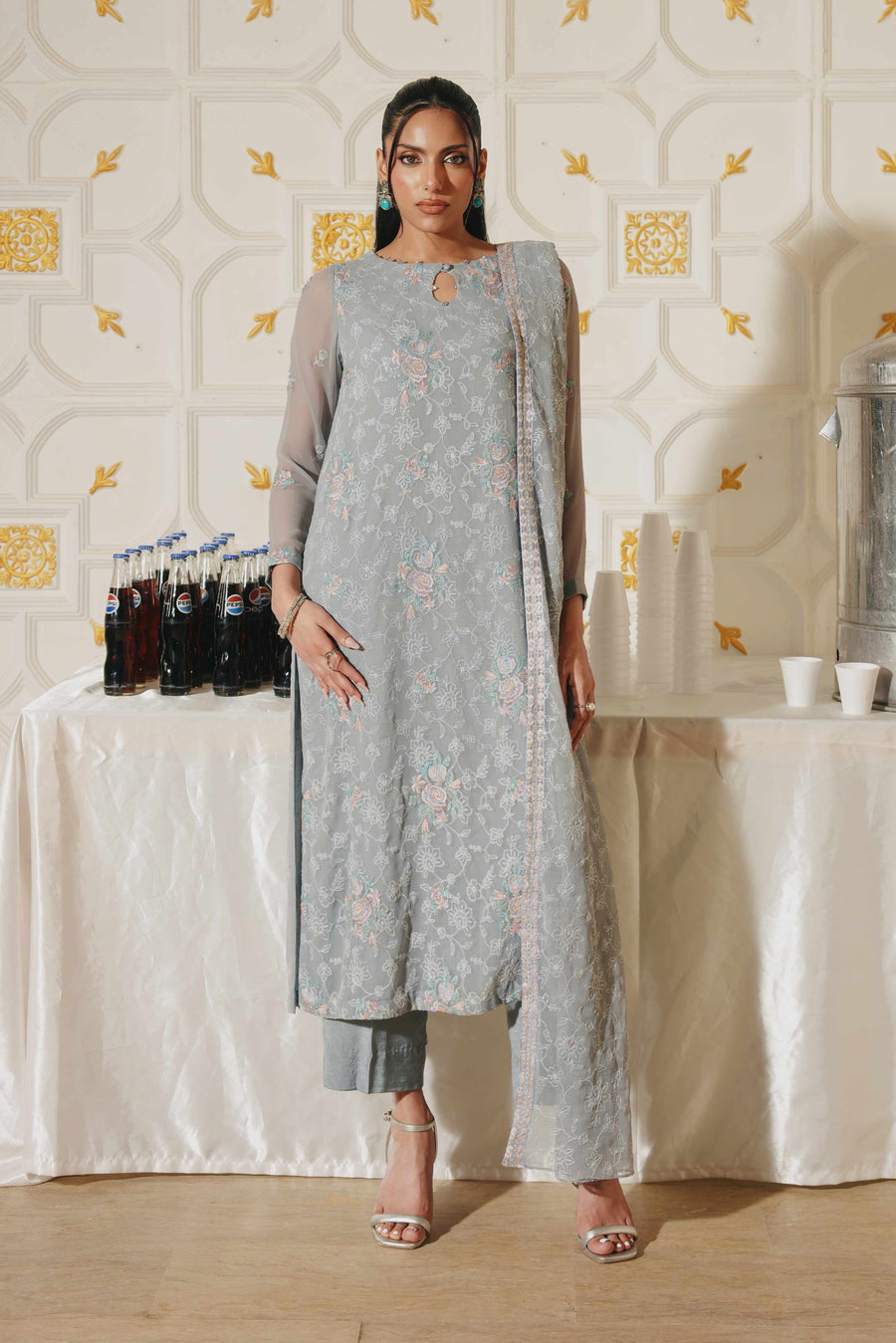 3 Piece - Self Crinkle Suit (Unstitched)