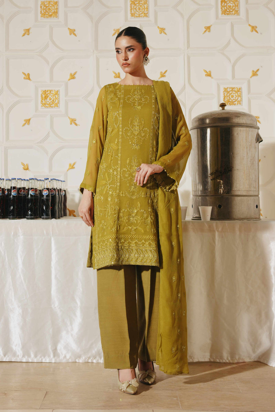 3 Piece - Self Crinkle Suit (Unstitched)