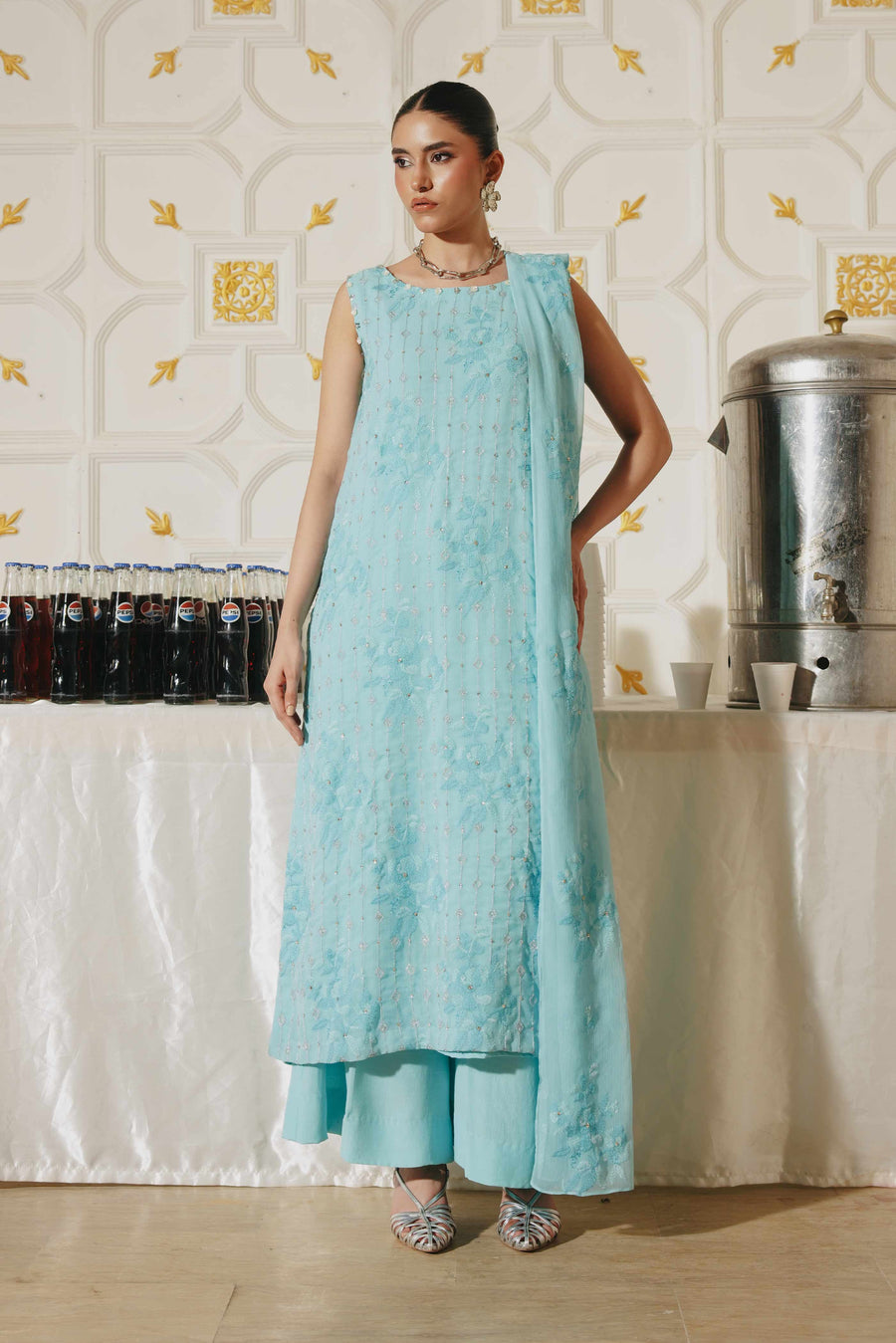 3 Piece - Self Crinkle Suit (Unstitched)