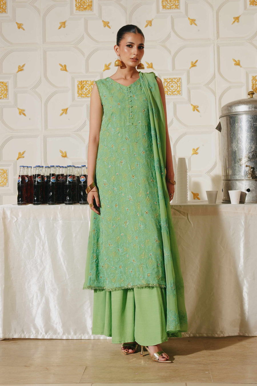 3 Piece - Self Crinkle Suit (Unstitched)