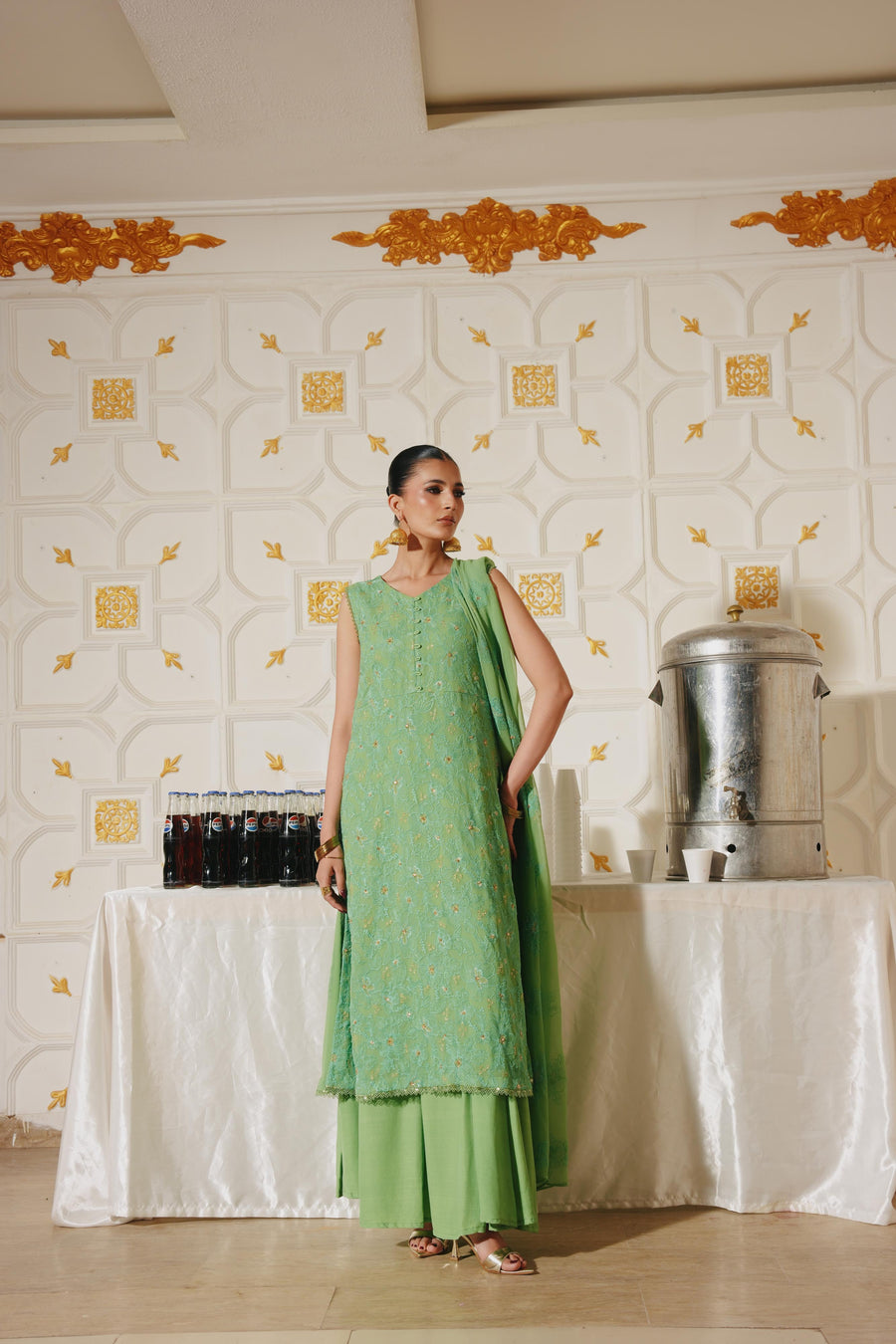 3 Piece - Self Crinkle Suit (Unstitched)