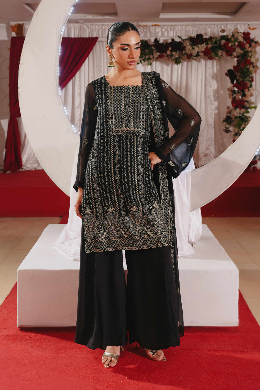 3 Piece - Self Crinkle Suit (Unstitched)