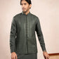 Olive Green Falling Embroidered Waistcoat - Men