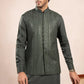 Olive Green Falling Embroidered Waistcoat - Men