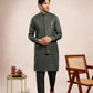 Olive Green Falling Embroidered Waistcoat - Men