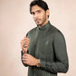 Olive Green Falling Embroidered Waistcoat - Men