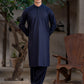Men's Premium Ban-Embroidered Kameez Shalwar - Navy Blue / Classic Fit.