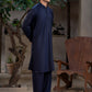 Men's Premium Ban-Embroidered Kameez Shalwar - Navy Blue / Classic Fit.