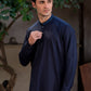 Men's Premium Ban-Embroidered Kameez Shalwar - Navy Blue / Classic Fit.