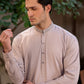 Men's Premium Ban-Embroidered Kameez Shalwar - Pinkish Brown / Classic Fit.