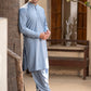 Men's Premium Ban-Embroidered Kameez Shalwar - Sky Blue / Classic Fit.