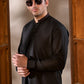 Men's Premium Ban-Embroidered Kameez Shalwar - Jet Black / Classic Fit.