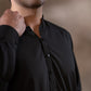 Men's Premium Ban-Embroidered Kameez Shalwar - Jet Black / Classic Fit.
