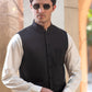 Premium Black Suiting Waistcoat Men's with  two side patch pockets and one welt chest patch pocket - Classic Fit Mandarin style