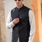 Premium Black Suiting Waistcoat Men's with  two side patch pockets and one welt chest patch pocket - Classic Fit Mandarin style
