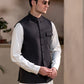 Premium Black Suiting Waistcoat Men's with  two side patch pockets with flaps and one welt chest pockets with flap - Classic Fit Mandarin style