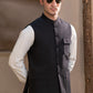 Premium Black Suiting Waistcoat Men's with  two side patch pockets with flaps and one welt chest pockets with flap - Classic Fit Mandarin style