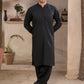 Men's Premium Ban-Embroidered Kameez Shalwar - Jet Black / Classic Fit.