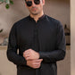 Men's Premium Ban-Embroidered Kameez Shalwar - Jet Black / Classic Fit.