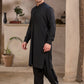 Men's Premium Ban-Embroidered Kameez Shalwar - Jet Black / Classic Fit.