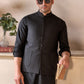 Premium Black Suiting Waistcoat Men's with two side patch pockets and one welt chest Bone pocket - Classic Fit Mandarin style
