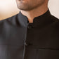 Premium Black Suiting Waistcoat Men's with two side patch pockets and one welt chest Bone pocket - Classic Fit Mandarin style