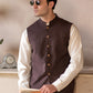 Premium Suiting Waistcoat Men's with two clean, vertical-aligned side pockets integrated into the waistcoat's front paneling for a sleek - Classic Fit Mandarin style