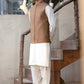 Men's Camel Brown Ethnic Waistcoat - Modern Zip Design with two side patch pockets and one welt chest Bone pocket - Classic Fit Mandarin style