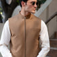 Men's Camel Brown Ethnic Waistcoat - Modern Zip Design with two side patch pockets and one welt chest Bone pocket - Classic Fit Mandarin style
