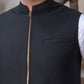 Men's Black Ethnic Waistcoat - Modern Zip Design with two side patch pockets and one welt chest Bone pocket - Classic Fit Mandarin style