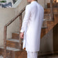 Men's Premium Ban-Embroidered Kameez Shalwar - Classic White / Classic Fit.
