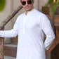 Men's Premium Ban-Embroidered Kameez Shalwar - Classic White / Classic Fit.