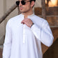 Men's Premium Ban-Embroidered Kameez Shalwar - Classic White / Classic Fit.