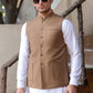 Premium Light Brown Suiting Waistcoat Men's with two side patch pockets and one welt chest Bone pocket - Classic Fit Mandarin style