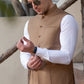 Premium Light Brown Suiting Waistcoat Men's with two side patch pockets and one welt chest Bone pocket - Classic Fit Mandarin style