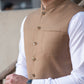 Premium Light Brown Suiting Waistcoat Men's with two side patch pockets and one welt chest Bone pocket - Classic Fit Mandarin style