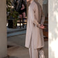 Men's Premium Ban-Embroidered Kameez Shalwar - Light Brown / Classic Fit.