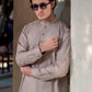 Men's Premium Ban-Embroidered Kameez Shalwar - Light Brown / Classic Fit.
