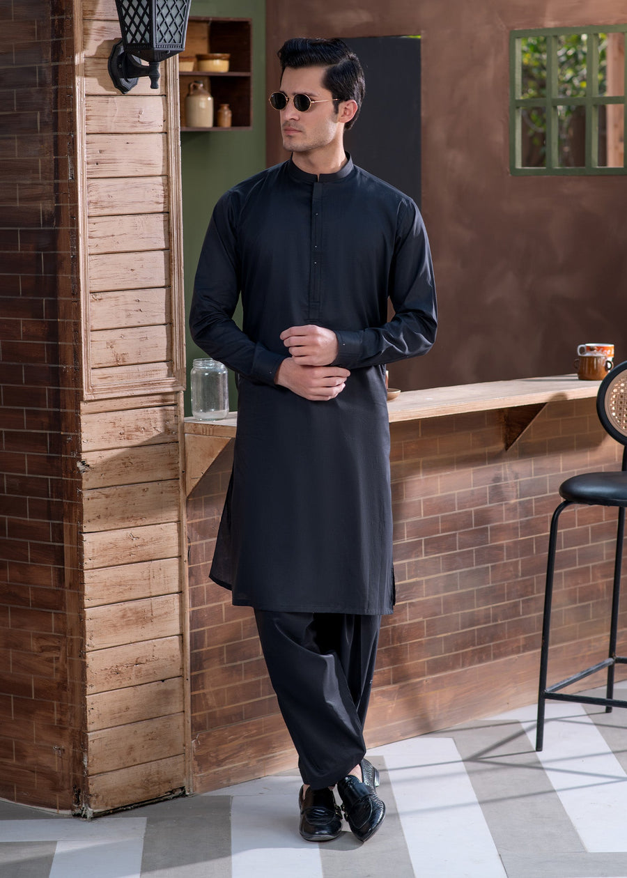 Premium Cotton Men’s Suit in Graphite Black
