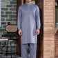 Grey Cotton Men's Kameez Shalwar With Design Mandarin