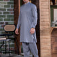 Grey Cotton Men's Kameez Shalwar With Design Mandarin